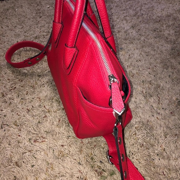 NWOT SAM & LIBBY RED LEATHER SATCHEL W LONG STRAP - Picture 9 of 10